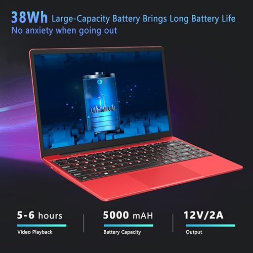 WOZIFAN 14" Laptop 6GB RAM 256GB SSD Traditional Laptops Computer Win 11 Full Metal 2.4G+5G WiFi BT 4.2 1920x1080 FHD with Wireless Mouse for Work Study Entertainment-Red