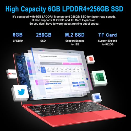 WOZIFAN 14" Laptop 6GB RAM 256GB SSD Traditional Laptops Computer Win 11 Full Metal 2.4G+5G WiFi BT 4.2 1920x1080 FHD with Wireless Mouse for Work Study Entertainment-Red