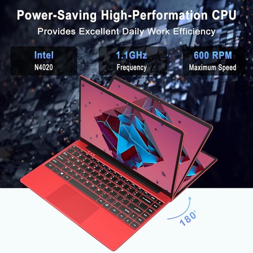 WOZIFAN 14" Laptop 6GB RAM 256GB SSD Traditional Laptops Computer Win 11 Full Metal 2.4G+5G WiFi BT 4.2 1920x1080 FHD with Wireless Mouse for Work Study Entertainment-Red