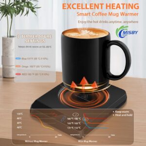 Misby Mug Warmer, Coffee Warmer & Cup Warmer for Desk with 3 Temp Settings, Auto On/Off Gravity-Induction Smart Coffee Mug Warmer Fast Heating Coffee, Beverage, Milk and Tea for Home Office,Black