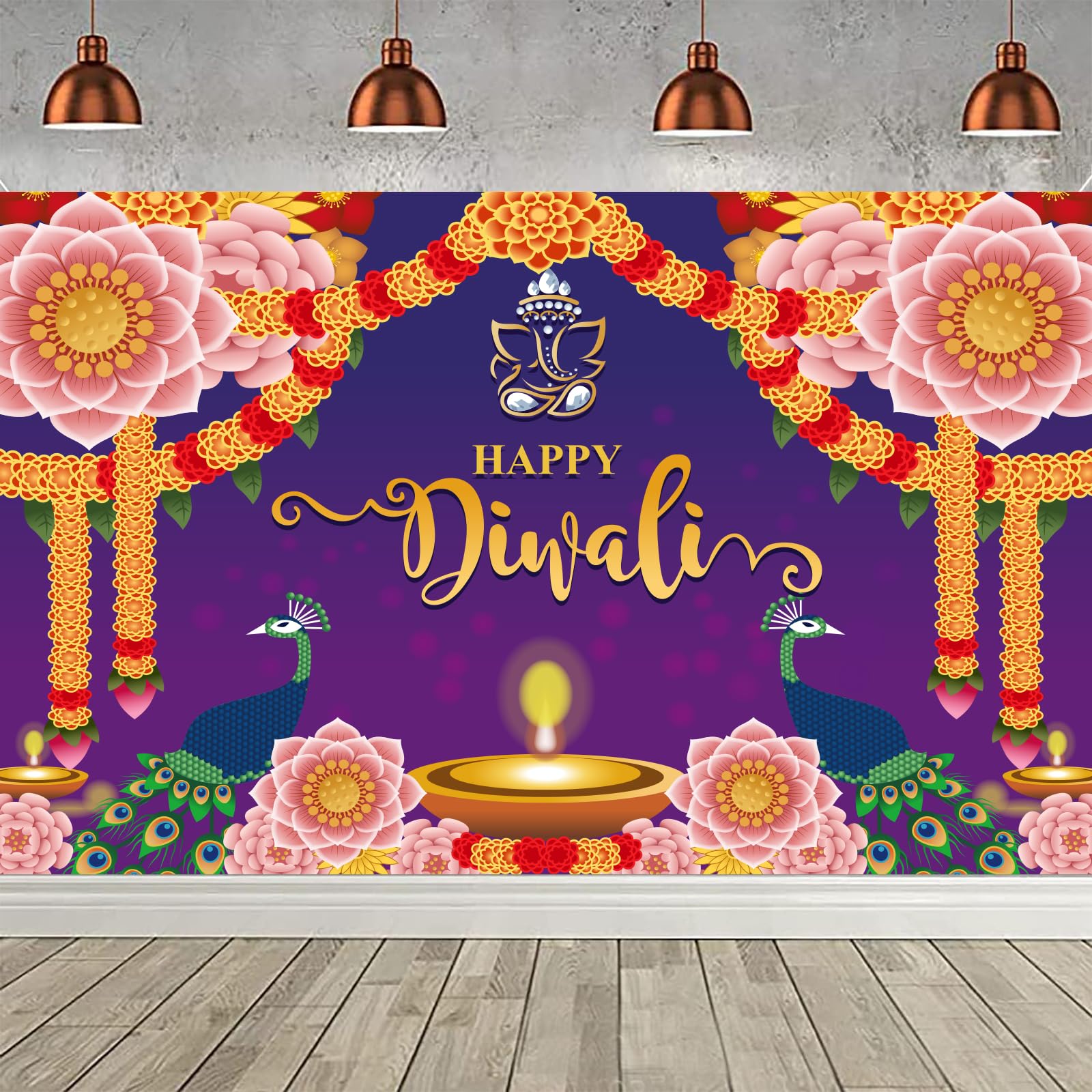 Happy Diwali Backdrop Banner Festival of Lights Diwali Decorations Party Supplies, Deepavali Background Banner for Photo Backdrop