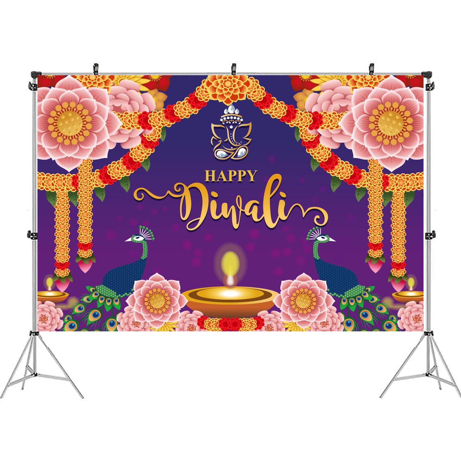 Happy Diwali Backdrop Banner Festival of Lights Diwali Decorations Party Supplies, Deepavali Background Banner for Photo Backdrop