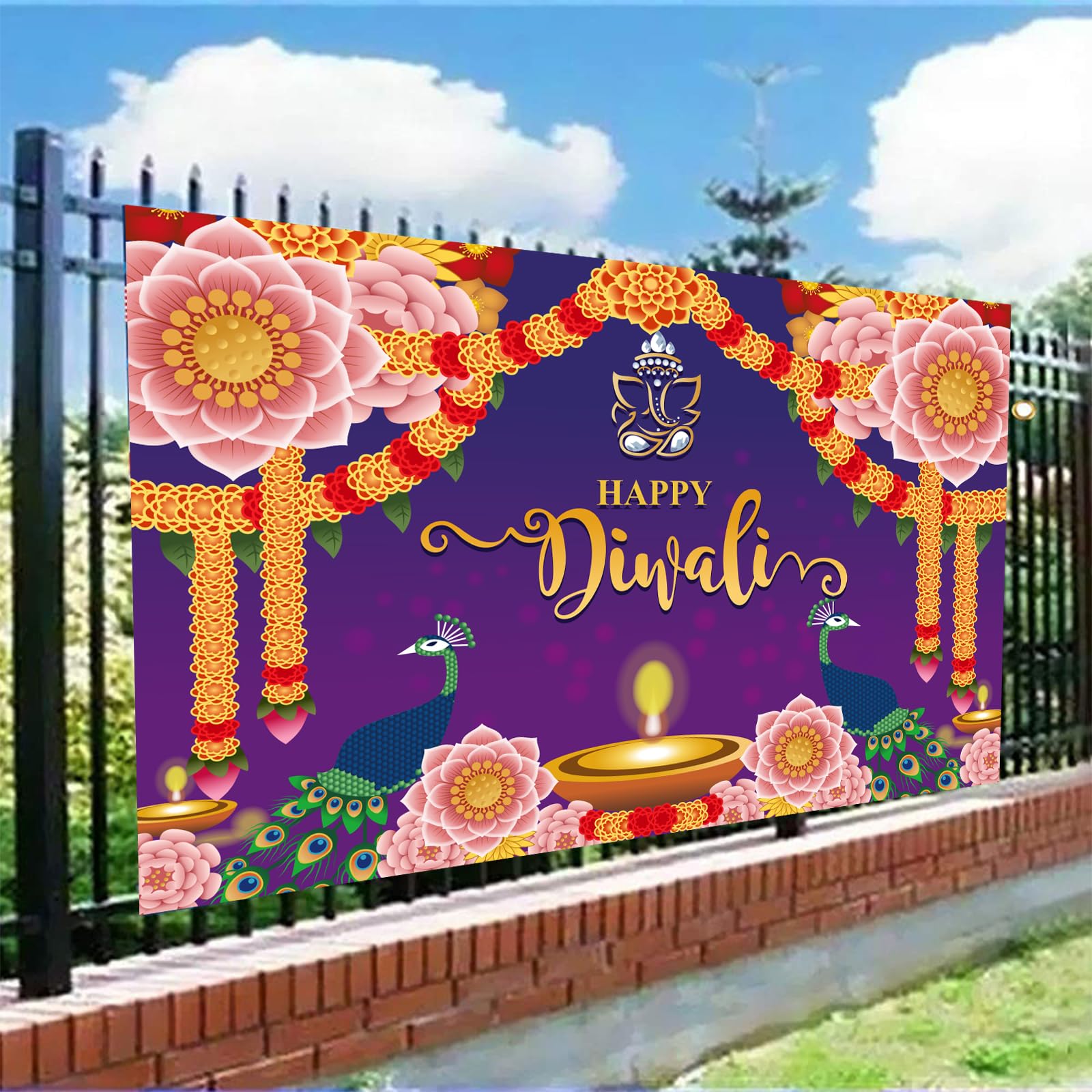 Happy Diwali Backdrop Banner Festival of Lights Diwali Decorations Party Supplies, Deepavali Background Banner for Photo Backdrop