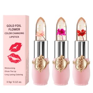 3 pcs/set flower jelly lipstick set temperature change moisturizer long lasting nutritious balm magic color change lip gloss (3pcs flower jelly lipstick a)
