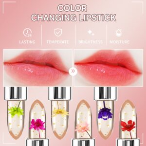 3 Pcs/Set Flower Jelly Lipstick Set Temperature Change Moisturizer Long Lasting Nutritious Balm Magic Color Change Lip Gloss (3Pcs Flower Jelly Lipstick A)