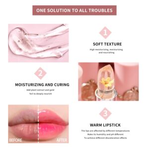 3 Pcs/Set Flower Jelly Lipstick Set Temperature Change Moisturizer Long Lasting Nutritious Balm Magic Color Change Lip Gloss (3Pcs Flower Jelly Lipstick A)