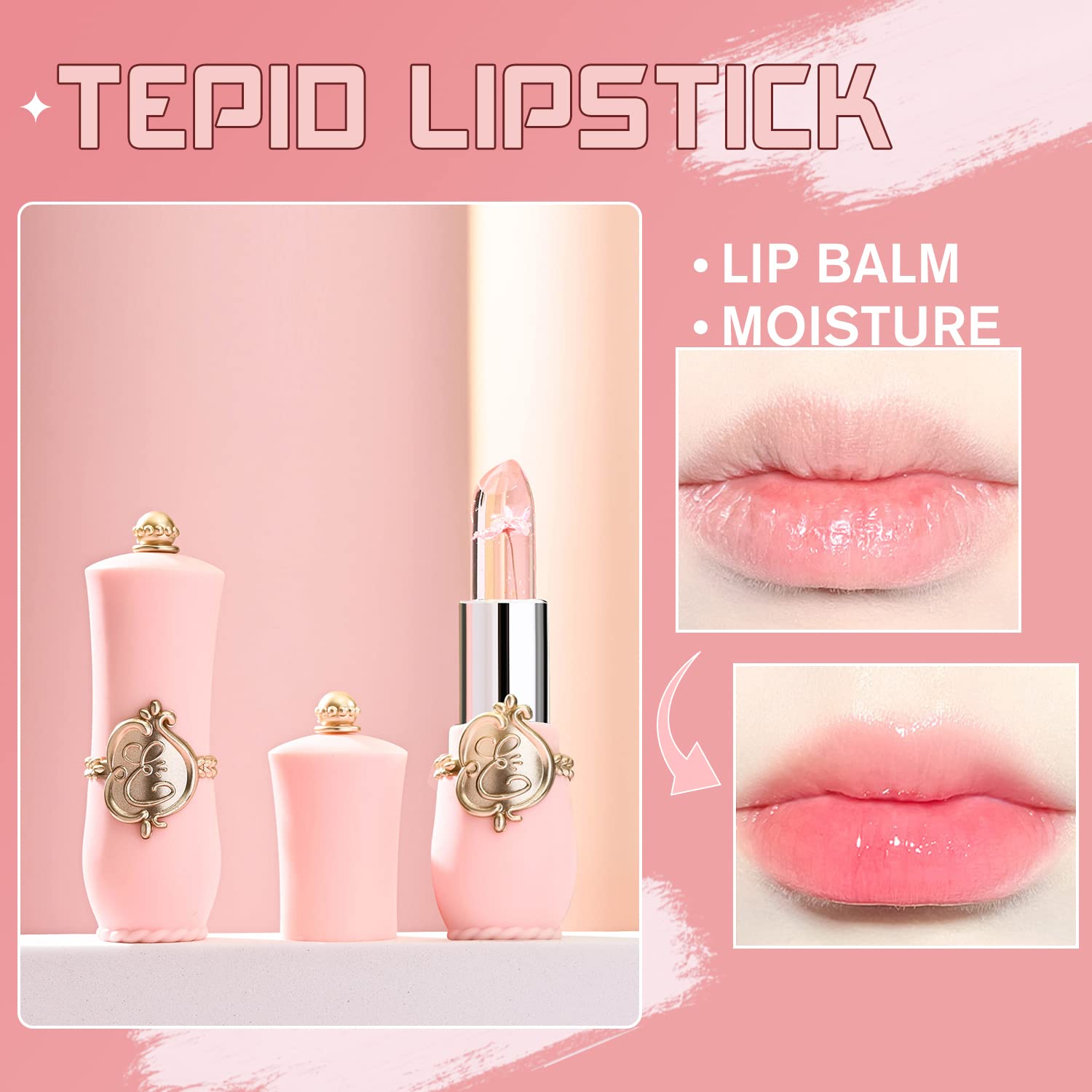 3 Pcs/Set Flower Jelly Lipstick Set Temperature Change Moisturizer Long Lasting Nutritious Balm Magic Color Change Lip Gloss (3Pcs Flower Jelly Lipstick A)