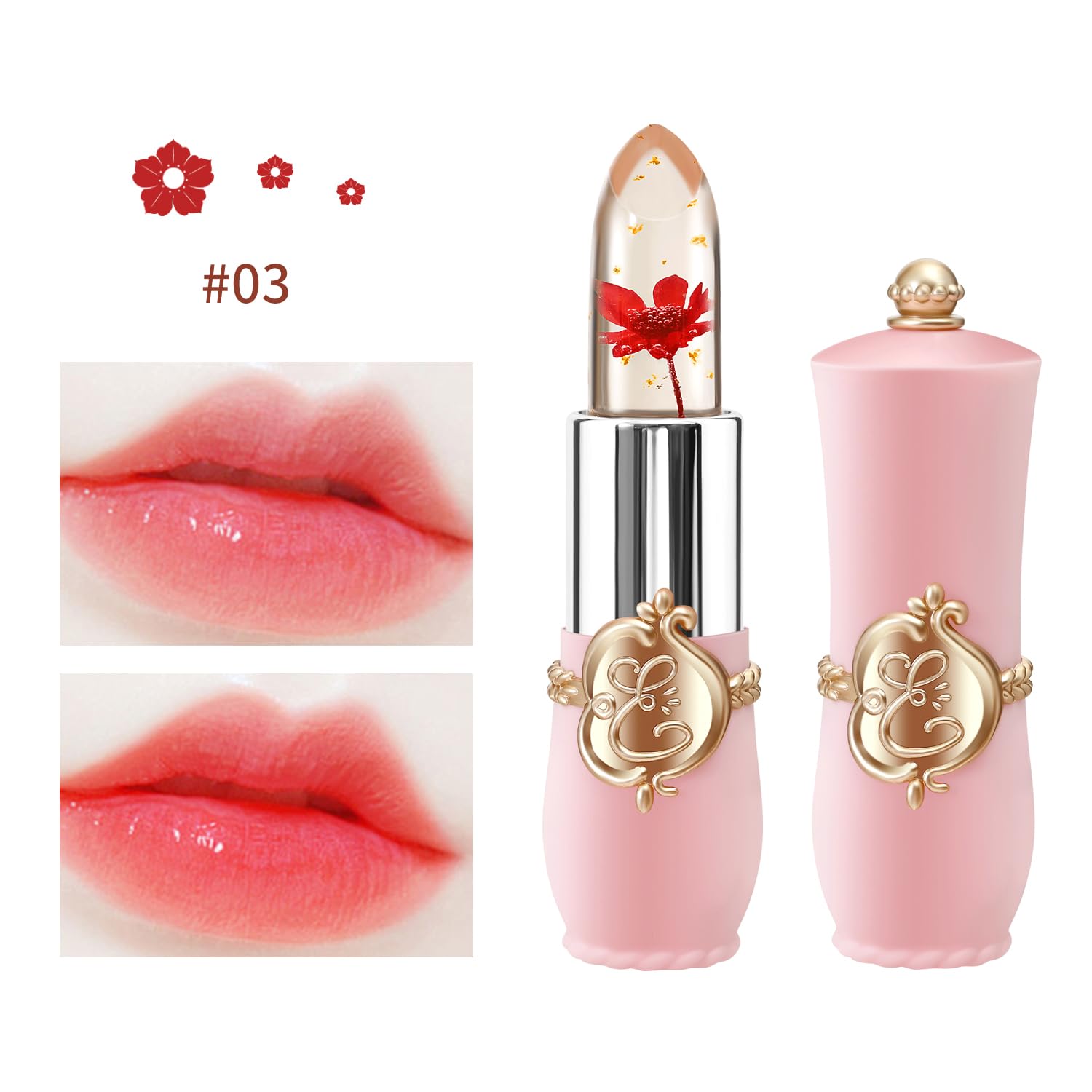 3 Pcs/Set Flower Jelly Lipstick Set Temperature Change Moisturizer Long Lasting Nutritious Balm Magic Color Change Lip Gloss (3Pcs Flower Jelly Lipstick A)