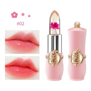 3 Pcs/Set Flower Jelly Lipstick Set Temperature Change Moisturizer Long Lasting Nutritious Balm Magic Color Change Lip Gloss (3Pcs Flower Jelly Lipstick A)