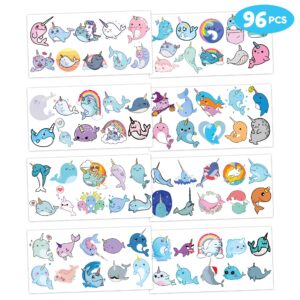 Narwhal Temporary Tattoos - Themed Whale Unicorn Birthday Party Supplies Decorations 96PCS Tattoos Stickers Party Favors Animal Fun Super Cute Kids Girls Boys Gifts Classroom School Prizes Christmas