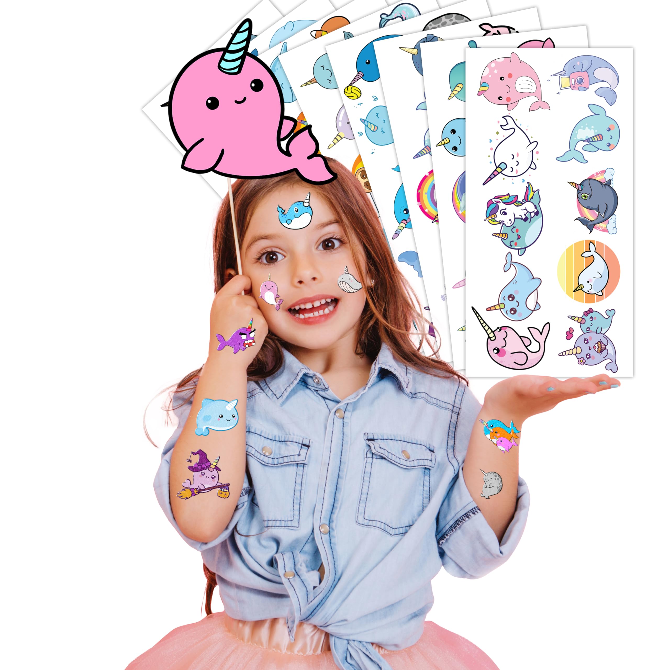 Narwhal Temporary Tattoos - Themed Whale Unicorn Birthday Party Supplies Decorations 96PCS Tattoos Stickers Party Favors Animal Fun Super Cute Kids Girls Boys Gifts Classroom School Prizes Christmas