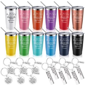 bokon 12 pcs appreciation gifts set 20oz wine tumbler with lid employee stainless steel tumbler inspirational keychain thank you gifts for women men colleague coworker teacher nurse (bright color)