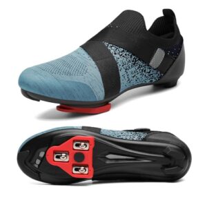 unisex cycling shoes compatible with peloton bike & spd indoor road riding biking bike shoes with delta cleats included for men women blue 46