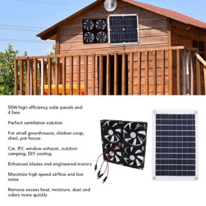 HFEHSKJ Solar Powered Fan, 50W Solar Panel IP65 Waterproof with 4 Solar Exhaust Fan, Solar Panel Fan for Dog House, Chicken Coop, Shed, Outside