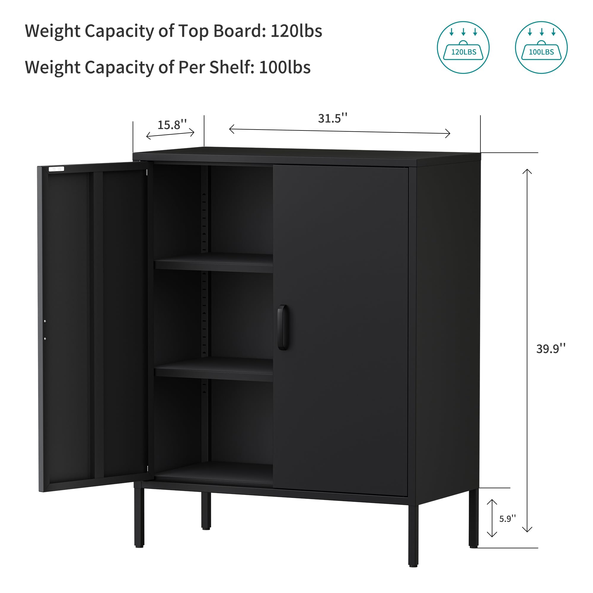 Ustamio Storage Cabinet - Modern Accent Buffet Cabinet with Half Mesh Doors and Adjustable Shelves, Large Capacity Metal Sideboard Storage Cabinet for Living Room, Kitchen, Entryway (White)