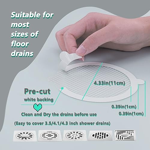 30 PCS Disposable Shower Drain Hair Catcher Mesh Stickers - Waterproof Adhesive - Easy to Use - Large 4.3 inch Shower Drain Cover Protector, Drain Hair Catchers for Shower Floor Drain Sink Strainer