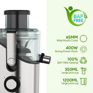 Juicer, Bagotte Centrifugal Juicer, BPA-Free, High Juice Yield Dual-Speed Juice Extractor with 304 Stainless Steel,65mm Wide Feed Chute Juicer Machines for Whole Fruit and Vegetable, Easy to Clean