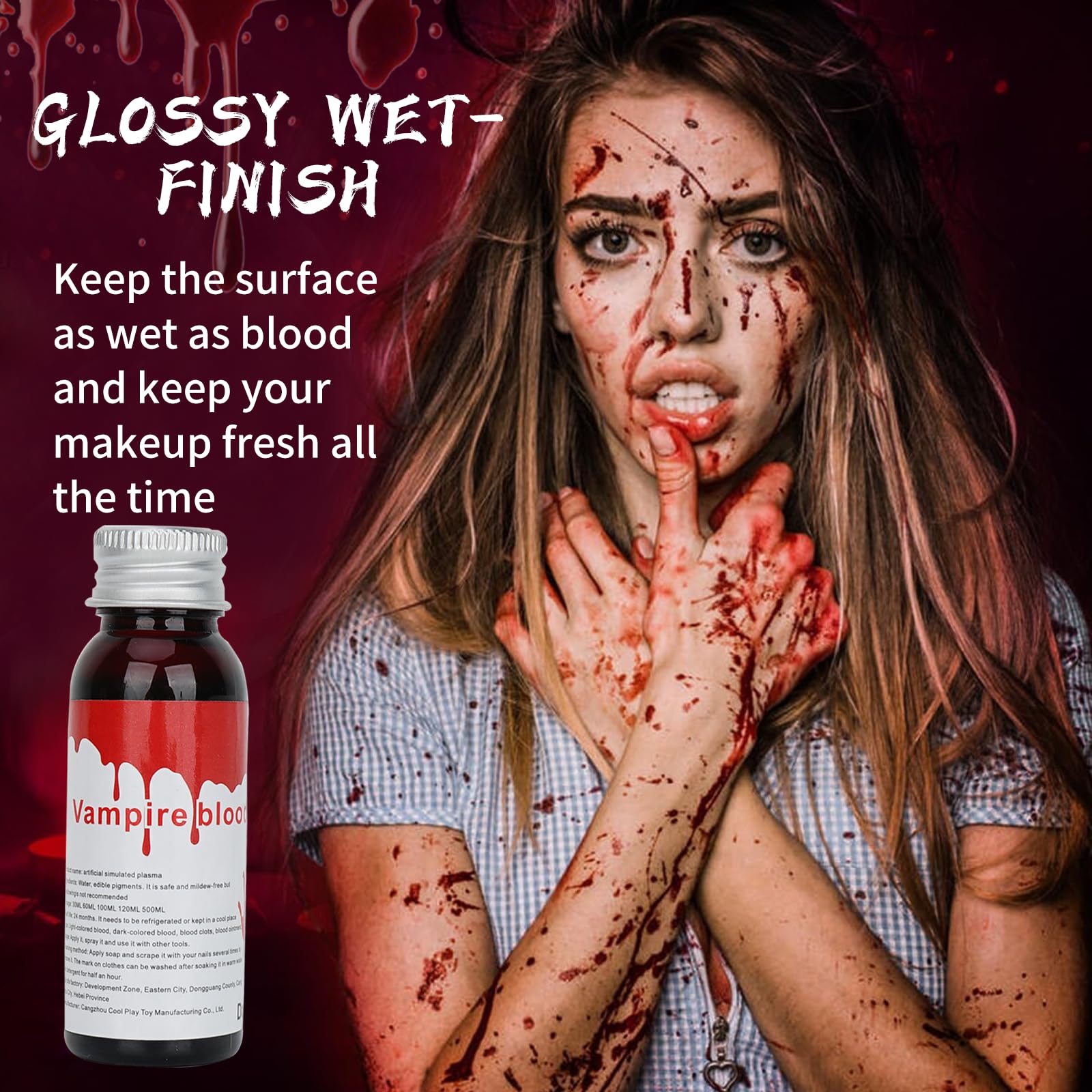 Halloween Fake Blood Washable, Realistic Effects Fake Blood for Scar Wound and Clothes,Easy Dry Flow Fake Blood for Eyes Drips Nose Bleeds, for Cosplay SFX Zombie Vampire Special Effects,Dark