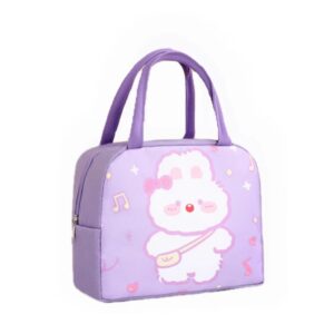 mininai cute aesthetic lunch bag kawaii cartoon lunch box insulated lunch bag reusable tote bag for work picnic travel (purple,one size)