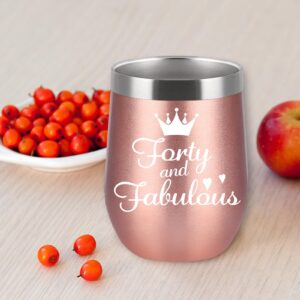 Diztoud 40th Birthday Gifts Women, Forty and Fabulous, 40th Birthday Decorations, Funny 40 Year Old Birthday Gifts for Her, Sister, Best Friends, 12oz Stainless Steel Wine Tumbler, Keychain and Box