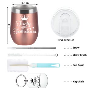 Diztoud 40th Birthday Gifts Women, Forty and Fabulous, 40th Birthday Decorations, Funny 40 Year Old Birthday Gifts for Her, Sister, Best Friends, 12oz Stainless Steel Wine Tumbler, Keychain and Box