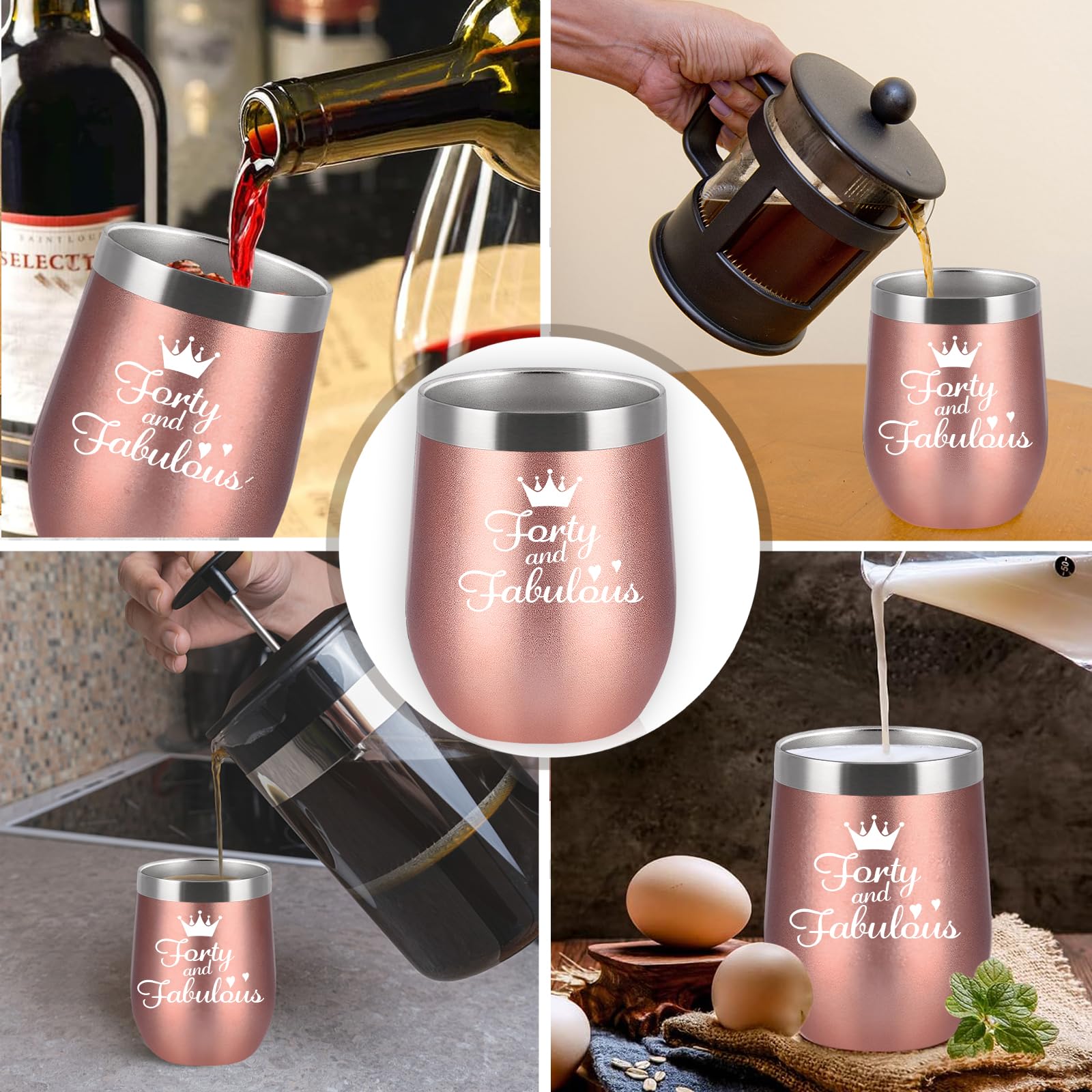 Diztoud 40th Birthday Gifts Women, Forty and Fabulous, 40th Birthday Decorations, Funny 40 Year Old Birthday Gifts for Her, Sister, Best Friends, 12oz Stainless Steel Wine Tumbler, Keychain and Box