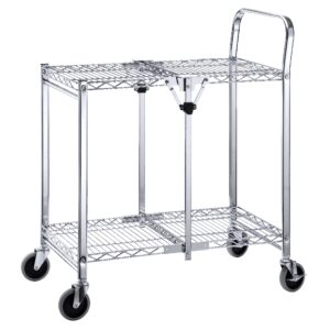 storagemax 2 tier commercial grade heavy duty utility cart | holds up to 300lbs | easy foldable | durable chrome plated steel heavy duty rolling cart for garage, warehouse, showroom and office
