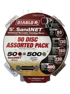 diablo 5 inch sandnet reusable sanding discs - 50 disc assorted pack