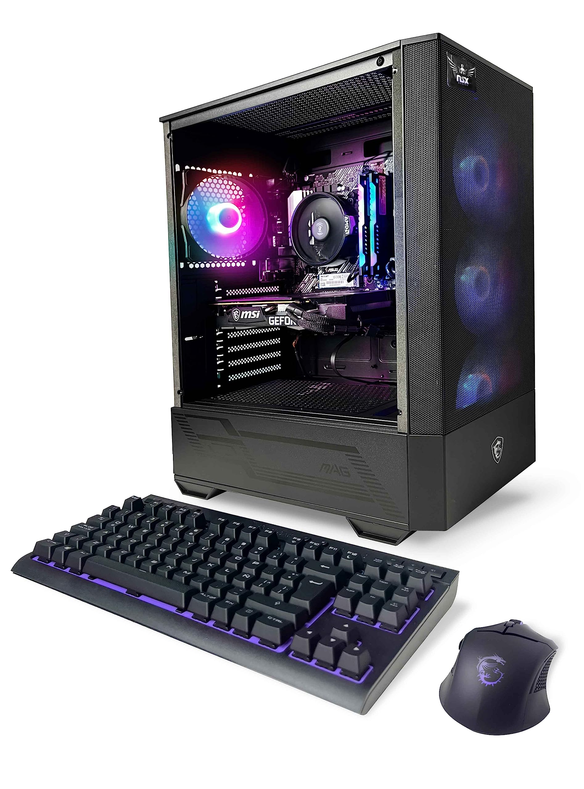 NSX GAMING Desktop PC Ryzen 5 5500,16 GB RAM,SSD 512 gb, RTX 3060,USB-C, Hdmi,Mouse and Keyboard Gamer, Win 11, Built in USA 12 Month Warranty on prebuilt Gaming pc WiFi Ready