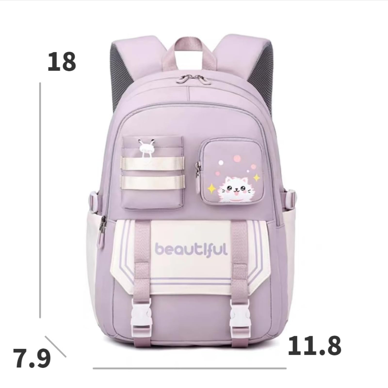 ORTROLA Kawaii Backpack with Cute Accessories Cute Outdoor Zipper Bag with Pendant Large Capacity