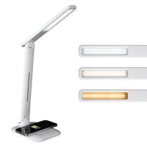 ottlite charge up led desk lamp with wireless charging & clearsun led technology - 3 color temperature modes, adjustable neck -task lamp for home, reading, office & dorms