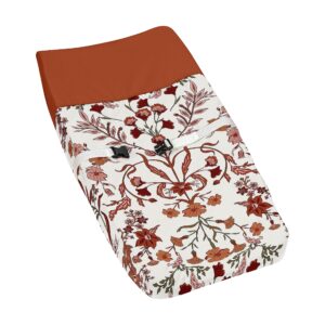 sweet jojo designs ivory and orange boho vintage floral girl baby changing pad cover infant newborn diaper table change mat sheet bohemian rust daisy botanical flower farmhouse green fringe tassel