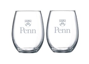 rfsj etched satin frost logo wine or beverage glass set of 2 (university of pennsylvania (penn))