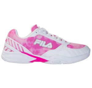 fila volley zone tie dye womens pickleball shoe pink glo/white/metallic silver (us_footwear_size_system, adult, women, numeric, medium, numeric_8)
