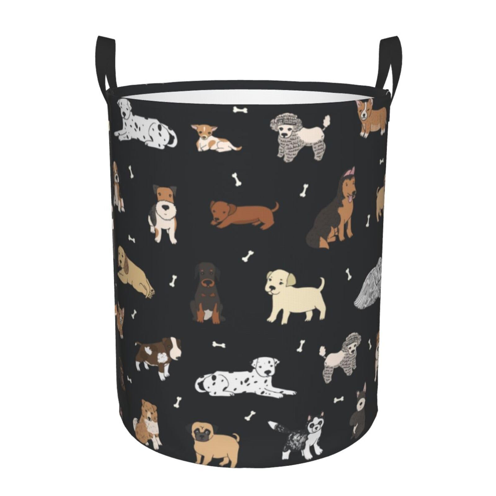 Gbuzozie Cute Dogs Round Laundry Hamper Cartoon Puppy Animals Storage Basket Toys Clothes Organizer Bin For Home Bathroom Bedroom Dorm Nursery, 62l