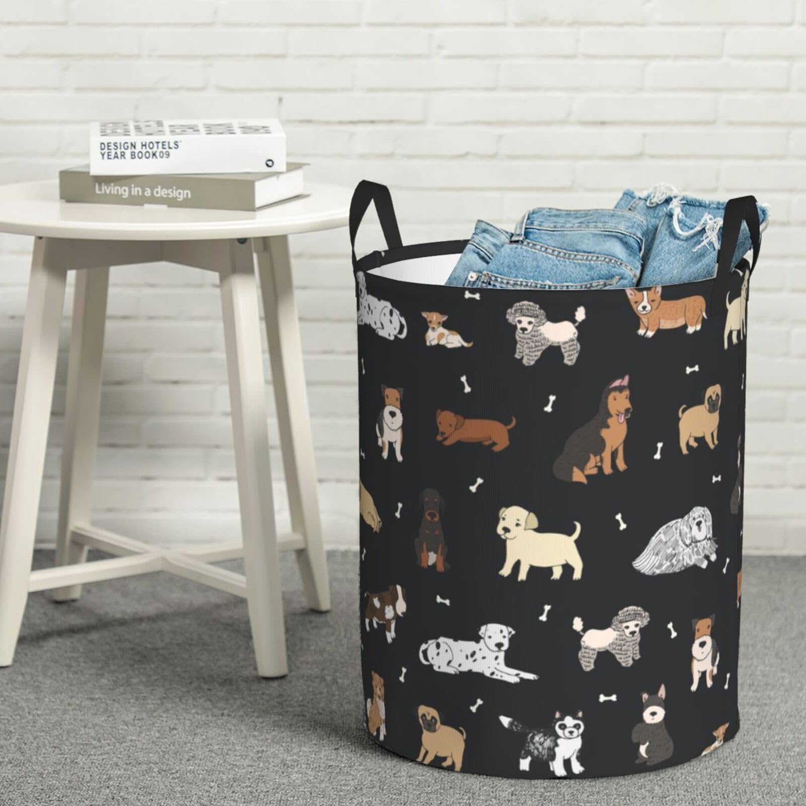 Gbuzozie Cute Dogs Round Laundry Hamper Cartoon Puppy Animals Storage Basket Toys Clothes Organizer Bin For Home Bathroom Bedroom Dorm Nursery, 62l