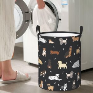 Gbuzozie Cute Dogs Round Laundry Hamper Cartoon Puppy Animals Storage Basket Toys Clothes Organizer Bin For Home Bathroom Bedroom Dorm Nursery, 62l