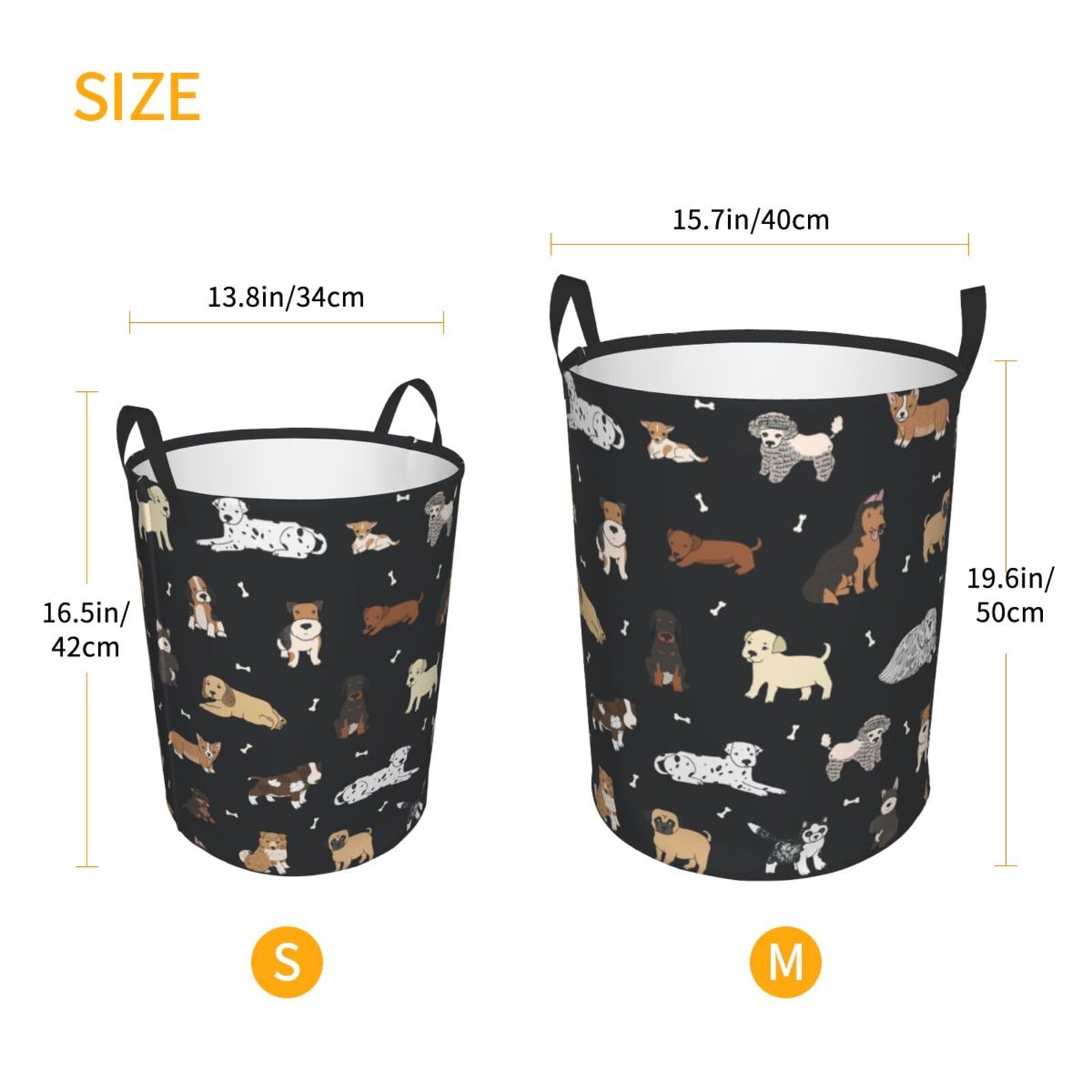 Gbuzozie Cute Dogs Round Laundry Hamper Cartoon Puppy Animals Storage Basket Toys Clothes Organizer Bin For Home Bathroom Bedroom Dorm Nursery, 62l