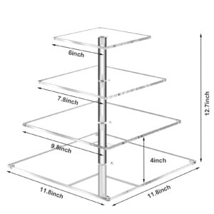 4 Tier Acrylic Cupcake Stand for 50 Cupcakes, Large Square Cupcake Tower, Dessert Cup Cake Tier Stand Holder, Clear Tiered Cupcake Display Tree for Birthday, Wedding, Baby Shower, Party DéCor