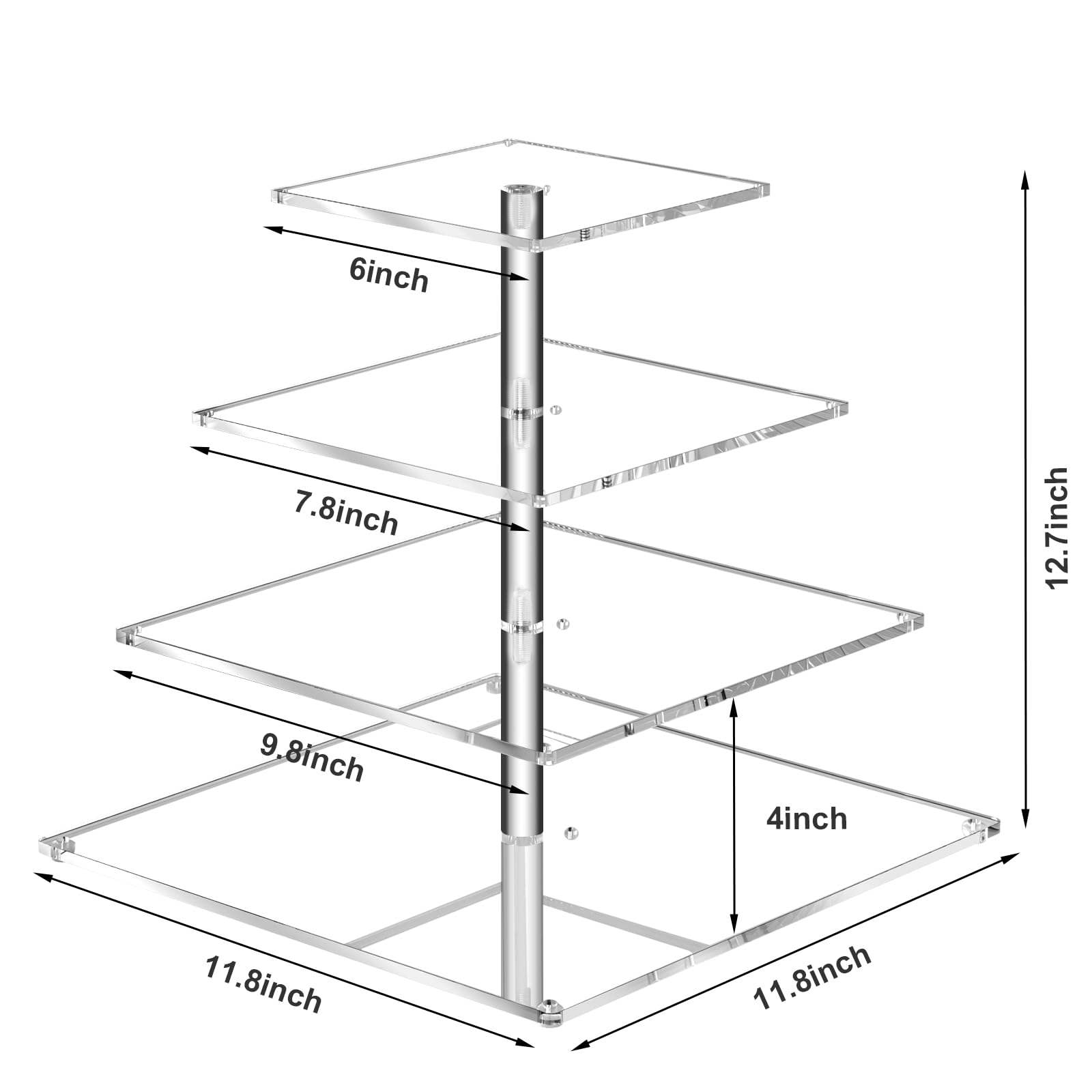 4 Tier Acrylic Cupcake Stand for 50 Cupcakes, Large Square Cupcake Tower, Dessert Cup Cake Tier Stand Holder, Clear Tiered Cupcake Display Tree for Birthday, Wedding, Baby Shower, Party DéCor