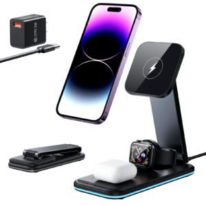 bocloud 3 in 1 wireless charging station, portable charging stand fast wireless charger for iphone 15, 14,13,12 pro max/pro/mini, iwatch 8/se2/7/6/se/5/4/3/2, airpods pro/3/2