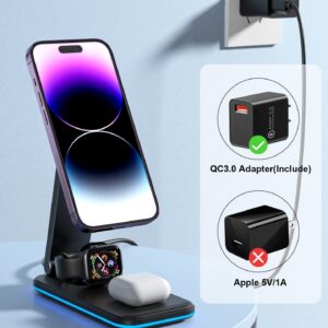 BOCLOUD 3 in 1 Wireless Charging Station, Portable Charging Stand Fast Wireless Charger for iPhone 15, 14,13,12 Pro Max/Pro/Mini, iWatch 8/SE2/7/6/SE/5/4/3/2, AirPods Pro/3/2