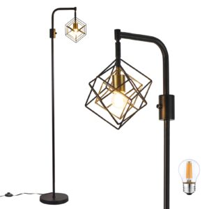 behiya dimmable farmhouse floor lamp for living room, 1 light rustic standing tall lamp, modern bright floor lamp, industrial standing lamp for bedroom, tall pole lamps office, led bulbs included.
