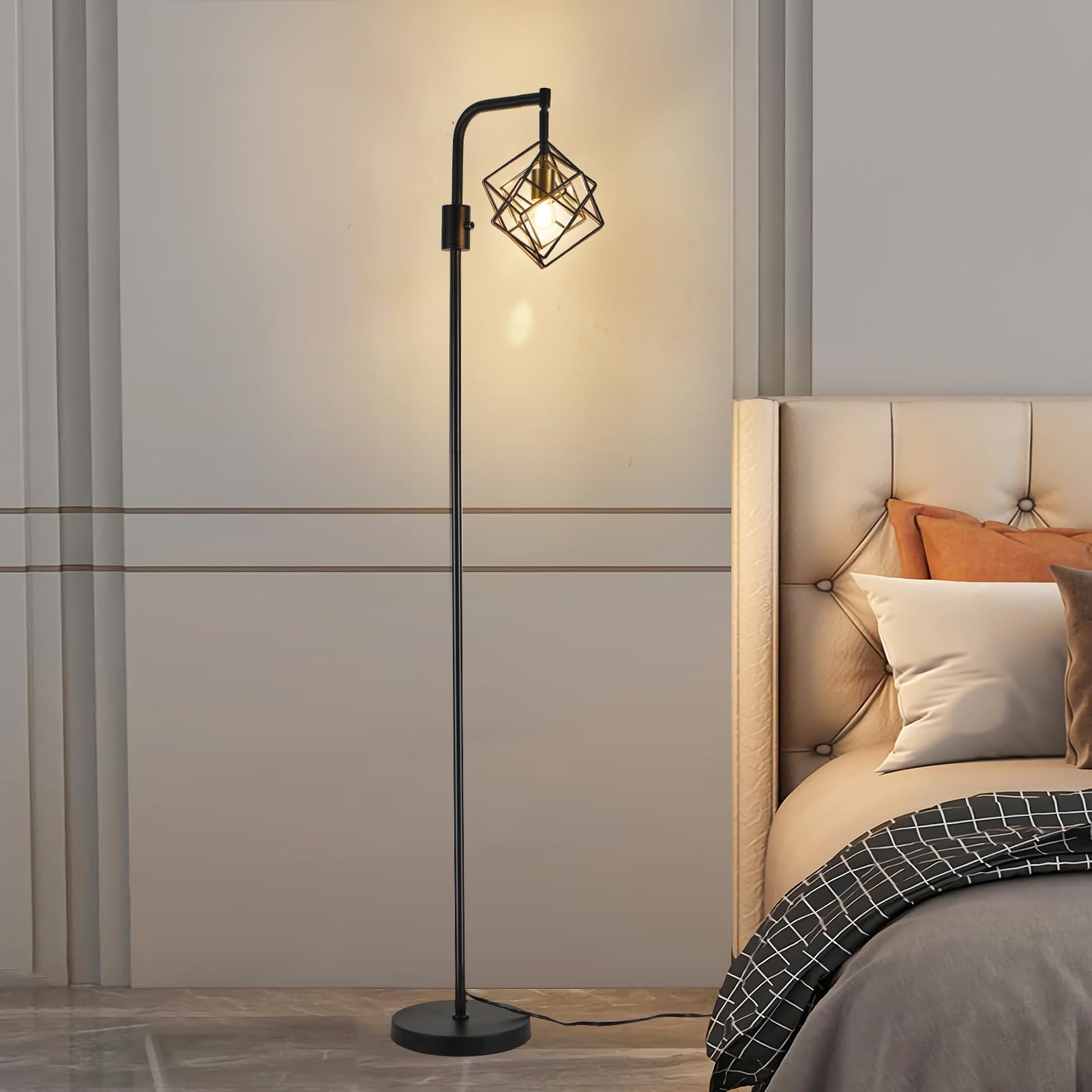 BEHIYA Dimmable Farmhouse Floor Lamp for Living Room, 1 Light Rustic Standing Tall Lamp, Modern Bright Floor Lamp, Industrial Standing Lamp for Bedroom, Tall Pole Lamps Office, LED Bulbs Included.