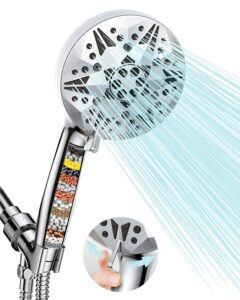 filtered shower head, 10 modes high pressure showerhead with 15 stage filters, detachable handheld shower head with 79’’ hose, water softener shower head for hard water remove harmful substance