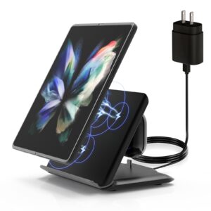 geyo for samsung galaxy z-fold wireless charger: 2 in 1 fast wireless charging station for samsung galaxy z fold 5/4/3, 3-coils charging stand for galaxy buds 2/2 pro/live, black(pd adapter included)