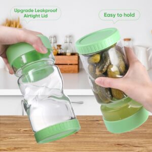 fruui Glass Pickle Jar with Strainer Flip and Stainless Steel Fork, 36oz Leakproof Airtight Pickle Container with Strainer, Hourglass Pickle Juice Separator Jar for Capers, Olive and Jalapenos