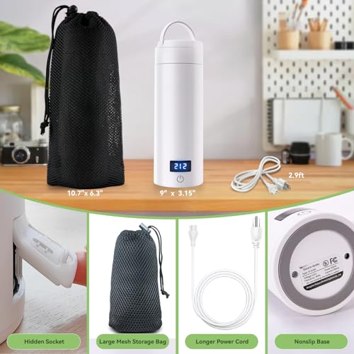 TYEMUI Travel Electric Kettle - Portable Travel Kettle Water Boiler, 380ml Small Electric Travel Tea Kettle, Stainless Steel Hot Water Kettle with 4 Temperature Control, Auto Shut-Off