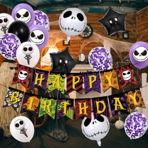 Jack Skellington Happy Birthday Banner Nightmare Before Christmas Birthday Banner Horror Birthday Banner for Nightmare Before Christmas Birthday Decorations Horrible Movie Birthday Party Decorations