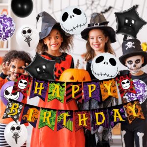 Jack Skellington Happy Birthday Banner Nightmare Before Christmas Birthday Banner Horror Birthday Banner for Nightmare Before Christmas Birthday Decorations Horrible Movie Birthday Party Decorations